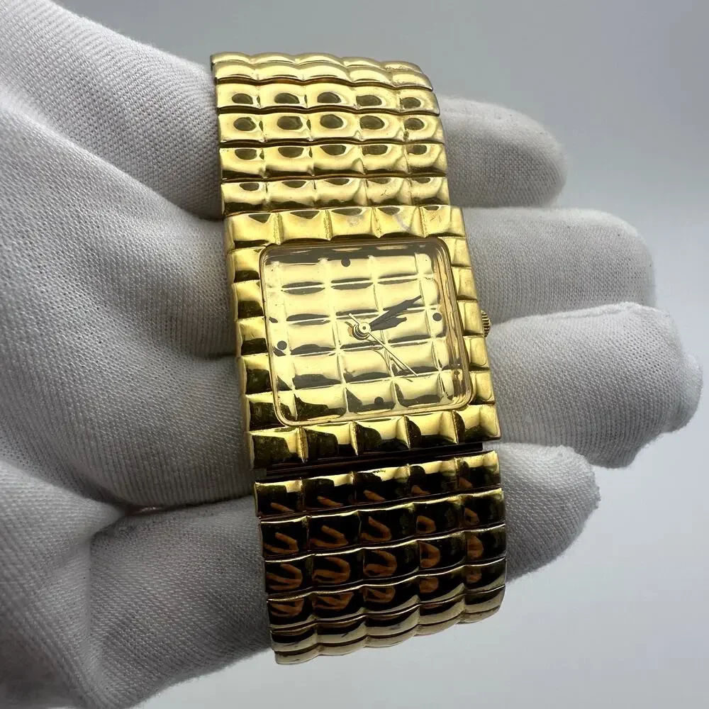Joan Rivers Classics Gold Tone Quilted Square Dial Stretch Bracelet Watch